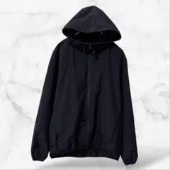 【ジーユー】ウィンドプルーフシェルパーカー 黒無地(L)メンズ シンプル フード