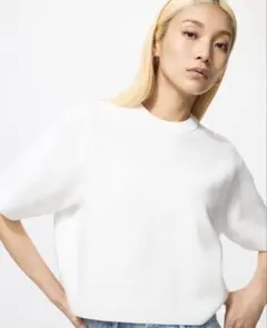 UNIQLO ウォッシャブルミラノリブセーター 半袖　白