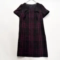 burberry バーバリー L ワンピース￼ 半袖 チェック￼ 総柄 刻印 黒