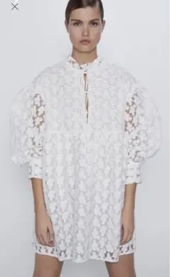 即完売品　ZARA ザラ　ワンピース チュニック　刺繍レース　カットジャガード
