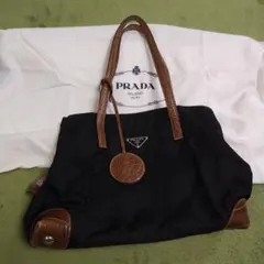PRADA トートバッグ 黒 ナイロン レザー