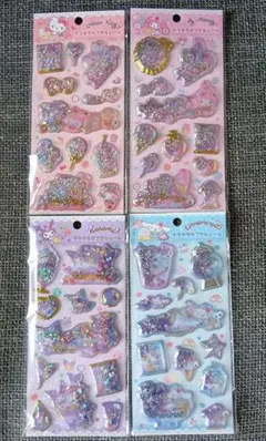 キラキラカプセルシール　4枚セット　サンリオ　キティ　マイメロ　クロミ　シナモン