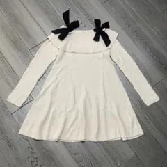 NICE CLAUP アイボリー リボン付きワンピースF