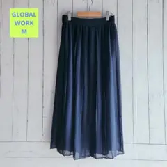 【GLOBALWORK】M ネイビー イージーケアプリーツロングスカート