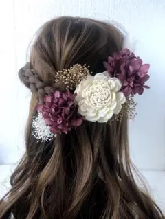WV 紫　髪飾り　ドライフラワー　成人式　卒業式　前撮り　結婚式　金箔　水引　袴