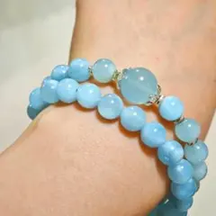 天然石 アクアマリン 2連ブレスレット デザイン連 3月誕生石✨