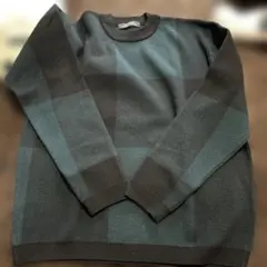 ナノユニバース　ダークグリーン ブラック チェック セーター L
