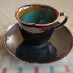 陶器 カップ＆ソーサー 藍色 釉薬