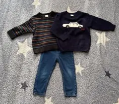 プティマイン セーター2枚とデニムパンツセット