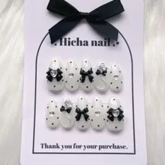 ネイルチップ リボン 水玉 フレンチガーリー ワンホン 韓国 量産型 スナ系