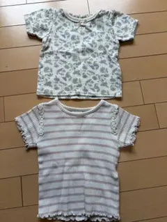 テータテート　半袖Tシャツ 2枚セット 花柄 ボーダー　80のサムネイル