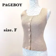 ページボーイ リブニットノースリーブ ショート丈タンクトップ ベージュ