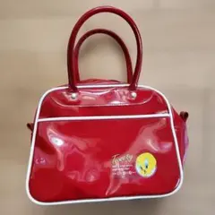 トゥイーティー ミニボストンバッグ 手持ち 赤 エナメル 光沢　平成レトロ