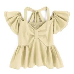 【GRL】ホルターネックフリルスリーブペプラムブラウス イエロー ac2251