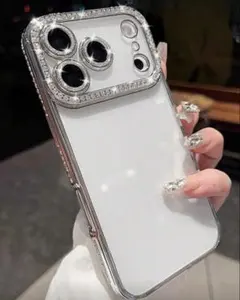 iPhone17Pro ケース シルバー ラインストーン