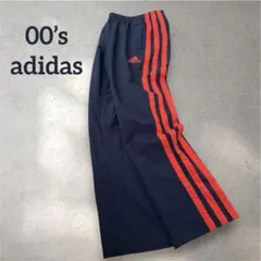【希少】アディダス ナイロンパンツ 太ラインM ネイビー レッド ワイド バギー