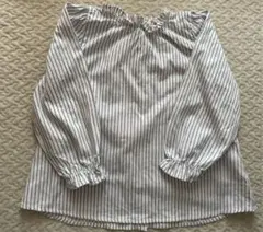 petit main 長袖シャツ 110 白・青ストライプ