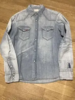 【BLUE BLUE】長袖デニムシャツ/4★ライトブルー★メンズ★刺繍