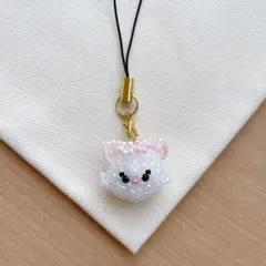 マリーちゃん　ねこ　ビーズ　キラキラ　ストラップ　チャーム　キーホルダーのサムネイル