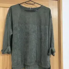 グリーンレーベルリラクシング　モスグリーン　ベロア生地トップス　美品のサムネイル