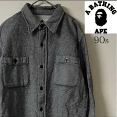 90s A BATHING APE/ワークシャツ/M/ブラックホワイト