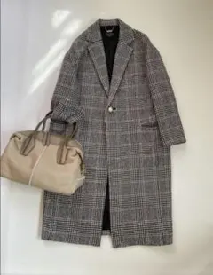 グレンチェック柄 パールボタン チェスターコート
