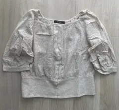 w closet アイボリー 刺繍 五分袖ブラウス