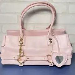 Samantha Thavasaピンク 本革バッグ ハート型ミラー　チャーム付き