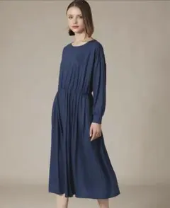 マッキントッシュロンドン　長袖ギャザーマキシワンピース　ネイビー38