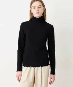 タートルネック 黒 長袖 トップス フリル