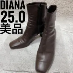 DIANA ショートブーツ ブラウン チャンキーヒール サイドジップ 25.0