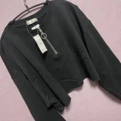 ⑪ しまむら Linoluce 黒 クロップド丈 プルオーバー Lサイズ