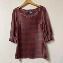 バーバリーブルーレーベル 七分丈カットソー サイズ38 ボーダー 赤　グレー