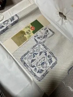 白×薄藍 リバーシブル 綿100% 京袋帯仕立て【新品・未使用のお品】 白×薄藍 リバーシブル 綿100% 京袋帯仕立て【新品・未使用のお品