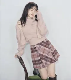 snidel ロービングチェックミニスカート　ピンク