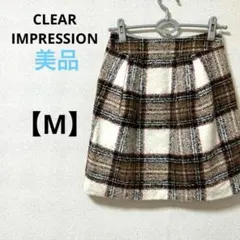美品　クリアインプレッション 【M】日本製　フレアスカート　ブラウン　チェック