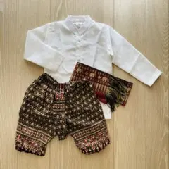 子供用タイ伝統衣装セット（白シャツ、パンツ、帯）