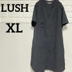 【LUSH】XL半袖ワンピース カットソー黒のVネック
