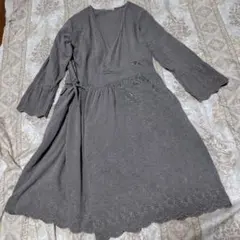 未使用Samansa mos2 カシュクールワンピース長袖　麻混　フリーサイズ