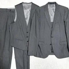美品M✨TAKAQ　スリーピーススーツ　ベスト付き3点セット　グレー　ストライプ