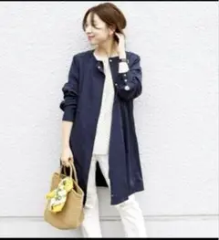 ノーカラーコート　khaju カジュー　ネイビー