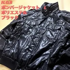 H-O-B ブラック ポリエステル　ボンバージャケットLARGE