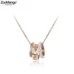 ローマ数字　3連リングネックレス　ステンレス　czダイヤ ローズゴールド