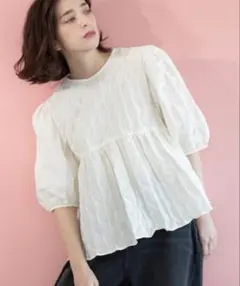 OPAQUE.CLIP♡ ふくれジャカードペプラムブラウス