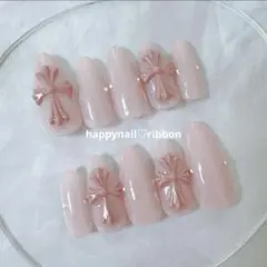 【サイズ変更】ネイルチップ ワンホン キラキラ ハート リボン ガーリー 韓国