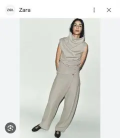 ZARAグレー ラップスタイル ワイドニットパンツ Lサイズ