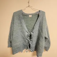 【オールシーズン】merryjennyリボン付きカーディガン ブルー