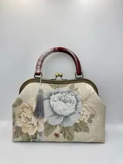 大島紬 パステルカラーのお花尽くし リメイク バンブーハンドルバッグ
