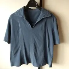 ネイビー 半袖ポロシャツ Vネック M レディース