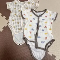 ベビー肌着 ボディスーツ 2枚セット 70 アニマル柄 チェック フジサキ